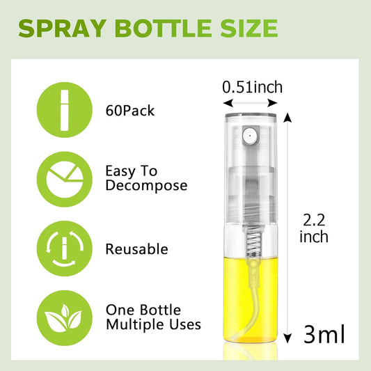 Mini Spray Bottle 3, Refillable Glass Spray Bottle, Glass Bottle Atomizer, Perfume Mouthwash Atomizer for Cleaning 3 Refillable Container for Cleaning, Travel, Essential Oils, Perfume 60 Pcs, 3