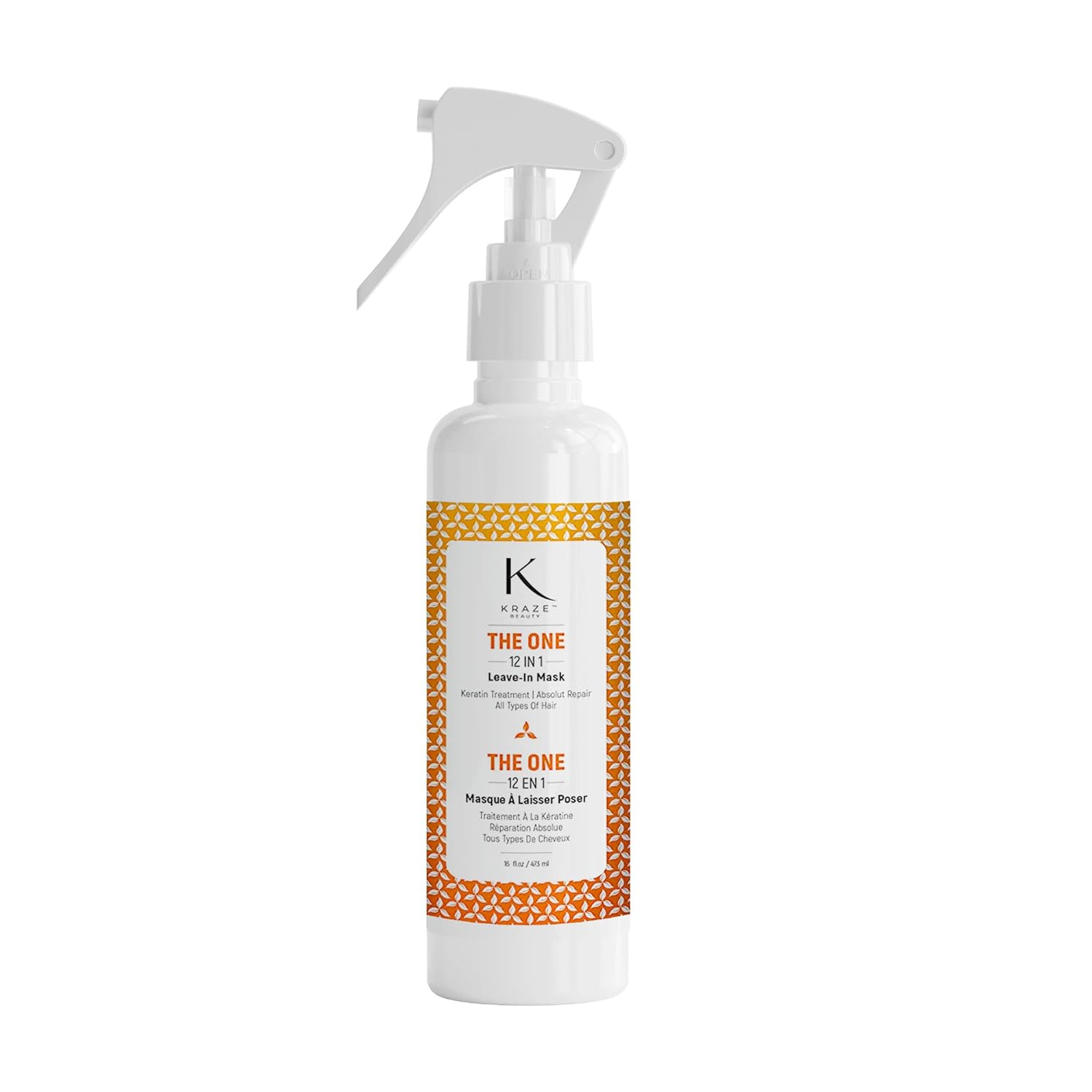 Kraze Beauty The One Leave in Conditioner - 12 in 1 Leave In Conditioner Spray - Keratin Repair Treatment, Anti-frizz Detangler Spray, Adds Moisture & Shine to Dry, Damaged Hair - Great for Colored, Curly, Frizzy, Broken & Bleached Hair (16 .)