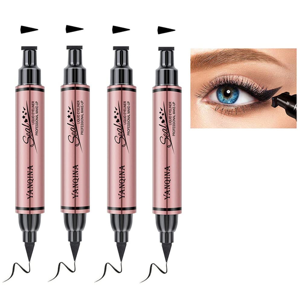 Big Volume Cat Eye Liner Set - 4 PCS Dual Ended Winged Stamp and Liner Pen, Black Liquid Eye Makeup Tool for Women