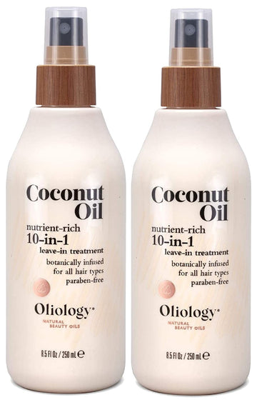 Oliology Coconut Oil 10-in-1 Multipurpose Spray - Leave in Treatment for All Hair Types | Detangles, Controls Frizz, Hydrates & Moisturizes | Made in USA, Cruelty Free & Paraben Free (8.5 , 2 Pack)