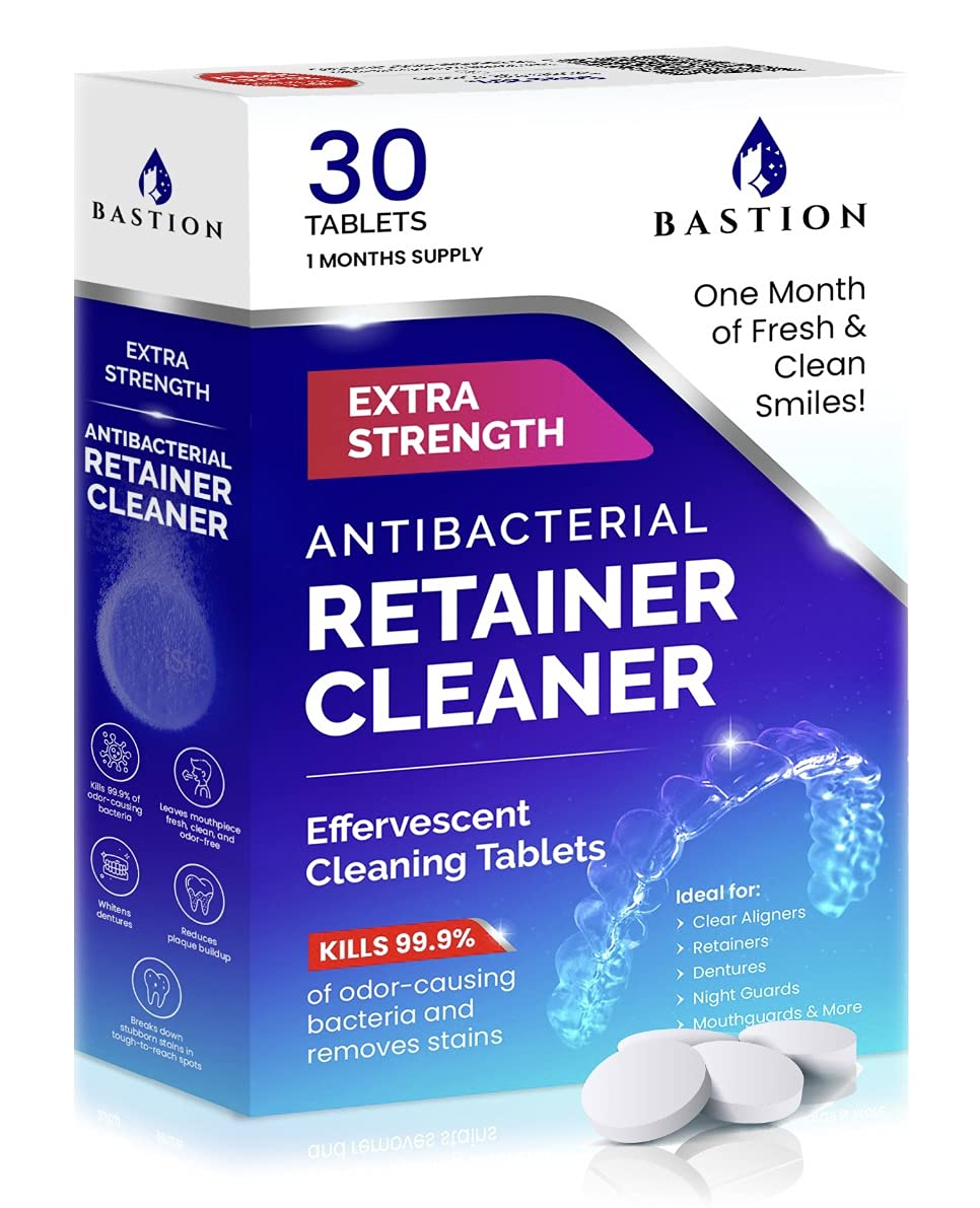 Retainer Cleaner & Denture Cleanser - 30 Effervescent Tablets - 1 Month Supply - Removes Stains, Discoloration, Odors, & Plaque - Clear Aligners, Mouth & Night Guard, All Dental/Oral Appliances