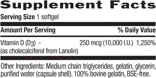 Country Life Vitamin D3, High Potency, Non-Fish, 10,000 Iu, 200 Softge