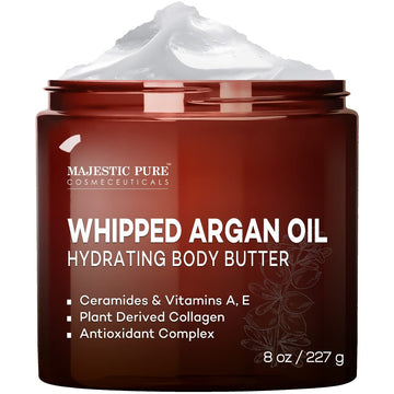 MAJESTIC PURE Whipped Argan Oil Body Butter for Women & Men - With Ceramides, Vitamin E & A & Vegan Collagen - Whipped Body Butter Argan Oil For Skin, Face, & Appearance of Wrinkles & Fine Lines - 8