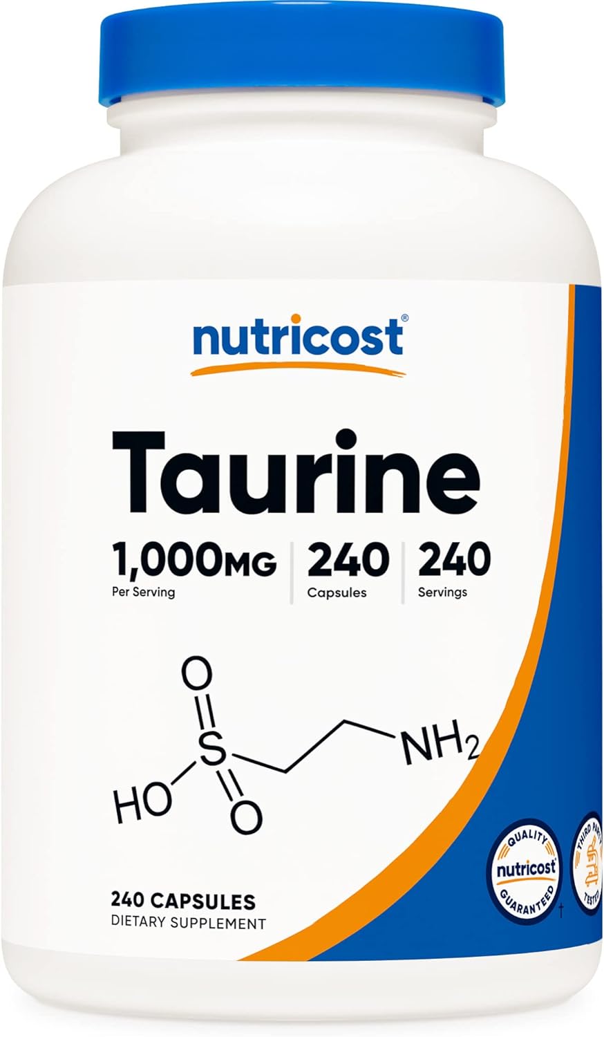 Nutricost Taurine 1000mg Capsules Supplement, 240 Capsules Per Bottle, Non-GMO & Gluten Free