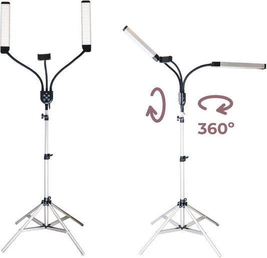 CLDRHD Dual Arm Portable LED Light oor Lamp with Tripod, USB Port, Remote Controlled, Phone Holder, HD Adjustable 3200K-5600K Color Temperature, for Eyelash Extension, Tattoo, Makeup,Photography