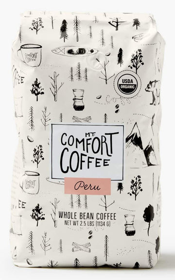 Mt. Comfort Coffee Organic Peru Medium Roast Bag - Flavor Notes of Nutty, Chocolate, & Citrus - Sourced From Small, Peruvian Coffee Farms - Roasted Whole Beans