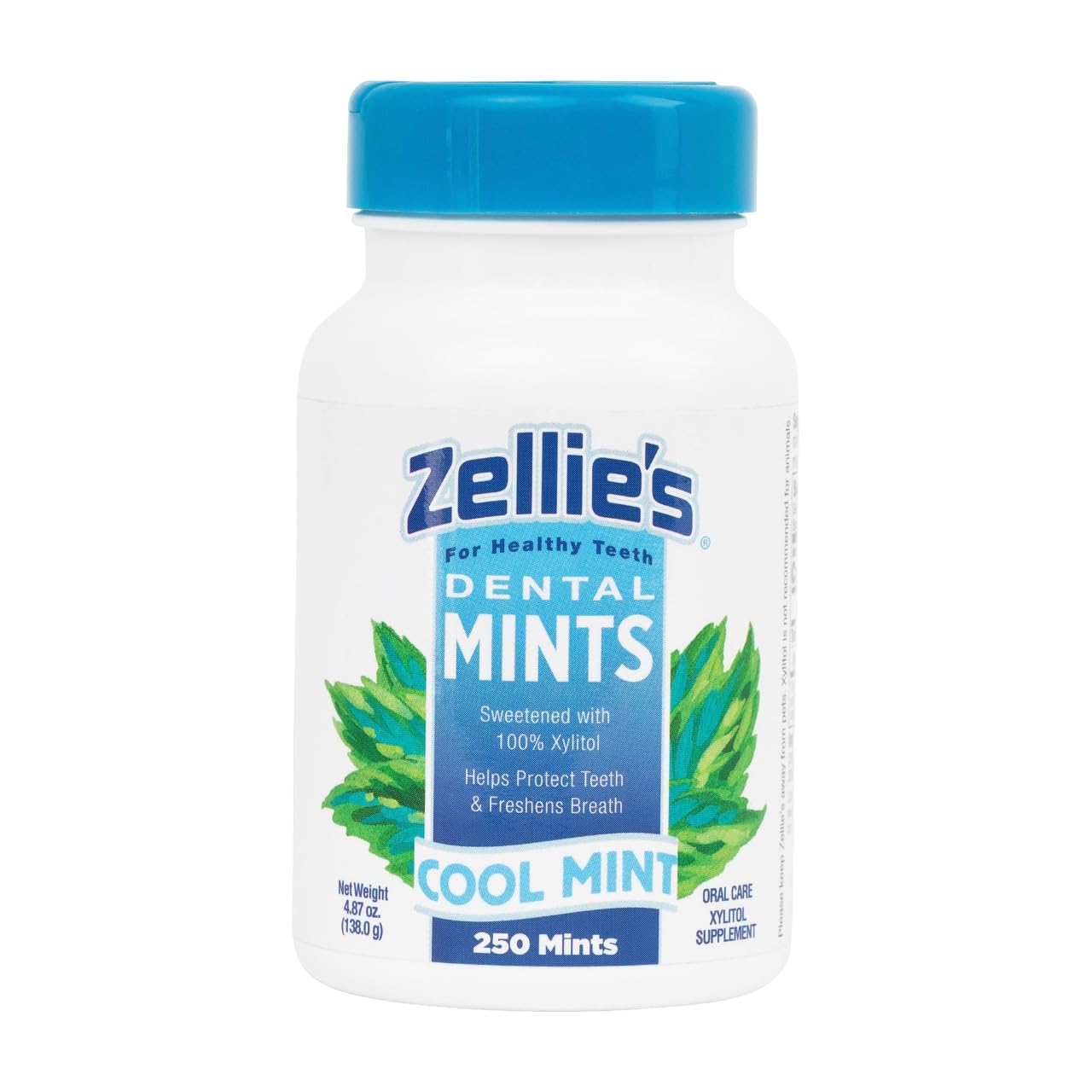 Zellie'S | 100% Xylitol Sugar Free Cool Mint Breath Mints | Non-Gmo, Low-Calorie, Gluten Free, Vegan & Kosher Mints (250