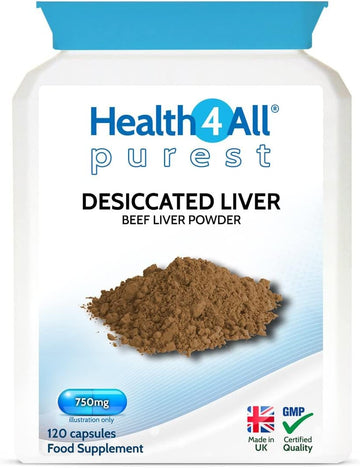 Health4All Desiccated Beef Liver 750mg 120 Capsules (V) (not Tablets) 130 Grams