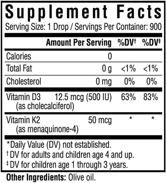 Seeking Health Vitamin D3 + K2 Drops, 12.5 Mcg D3 And 50 Mcg K2, For C