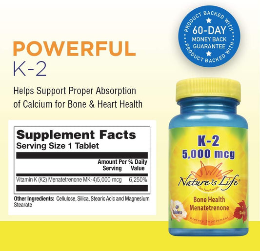 Nature'S Life Vitamin K2 5000Mcg | High Potency Mk4 Formula Helps Supp