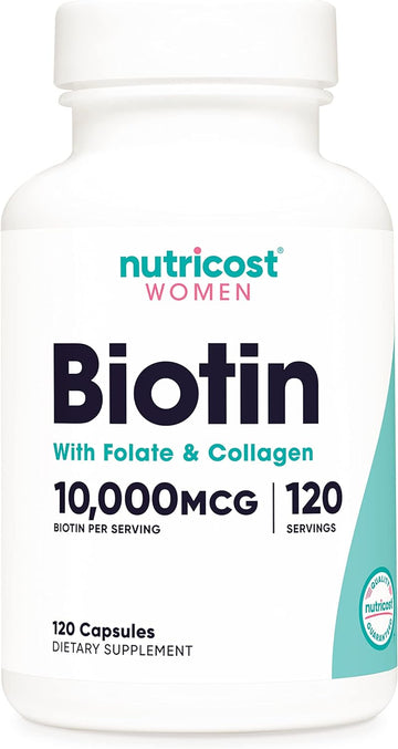 Nutricost Biotin for Women 10,000mcg 120 Capsules - with Folate & Coll