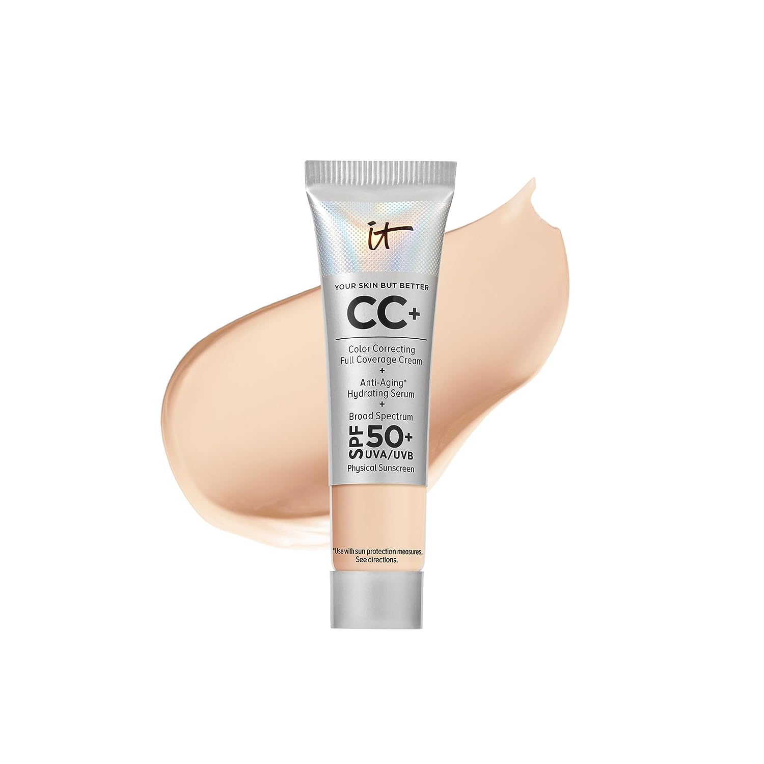 IT Cosmetics Your Skin But Better CC+ Cream - Travel size, Correcting Cream, Full-Coverage Foundation, Hydrating Serum & SPF 50+ Sunscreen, 0.4 .