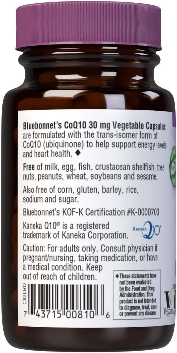 BlueBonnet CoQ-10 Vegetarian Capsules, 30 mg, 30 Count