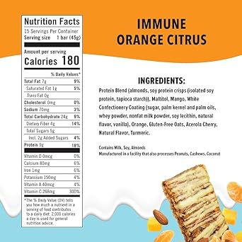 JiMMY! Protein Bar, Orange Citrus, Immune Support, 15 Count - Energy B