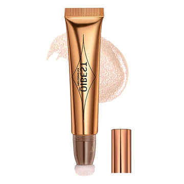 iGuzvaw Highlighter Beauty Wand,Liquid Cream Highlighter with Cushion Applicator,Smooth Body Face Shimmer Stick,Attached Easy to Blend,Lightweight,Long Lasting (04 Pearl White)