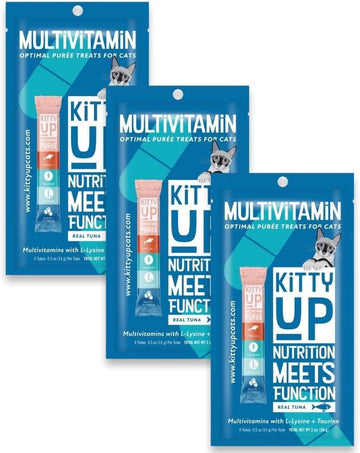 Kitty Up Lickable Cat Treats For Indoor Cats - Multivitamin Puree Treat With Real Tuna, Lysine, Taurine, & Grain Free |
