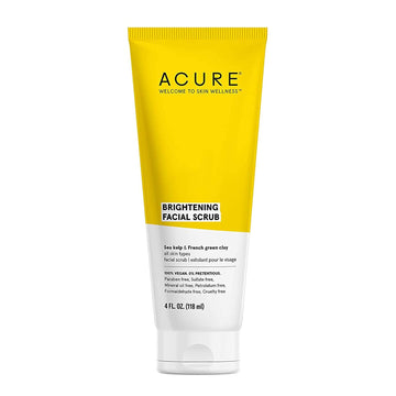 Acure Brightening Facial Scrub - 4   - All Skin Types, Sea Kelp & French Green Clay - Softens, Detoxifies and Cleanses