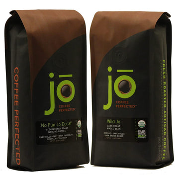 JO COFFEE: Regular & Decaf 2 Pack, Wild Jo Dark French Roast, No Fun Jo Decaf Swiss Water Process, Medium Dark Roast each, USDA Certified, Gourmet Coffee, Gluten-Free