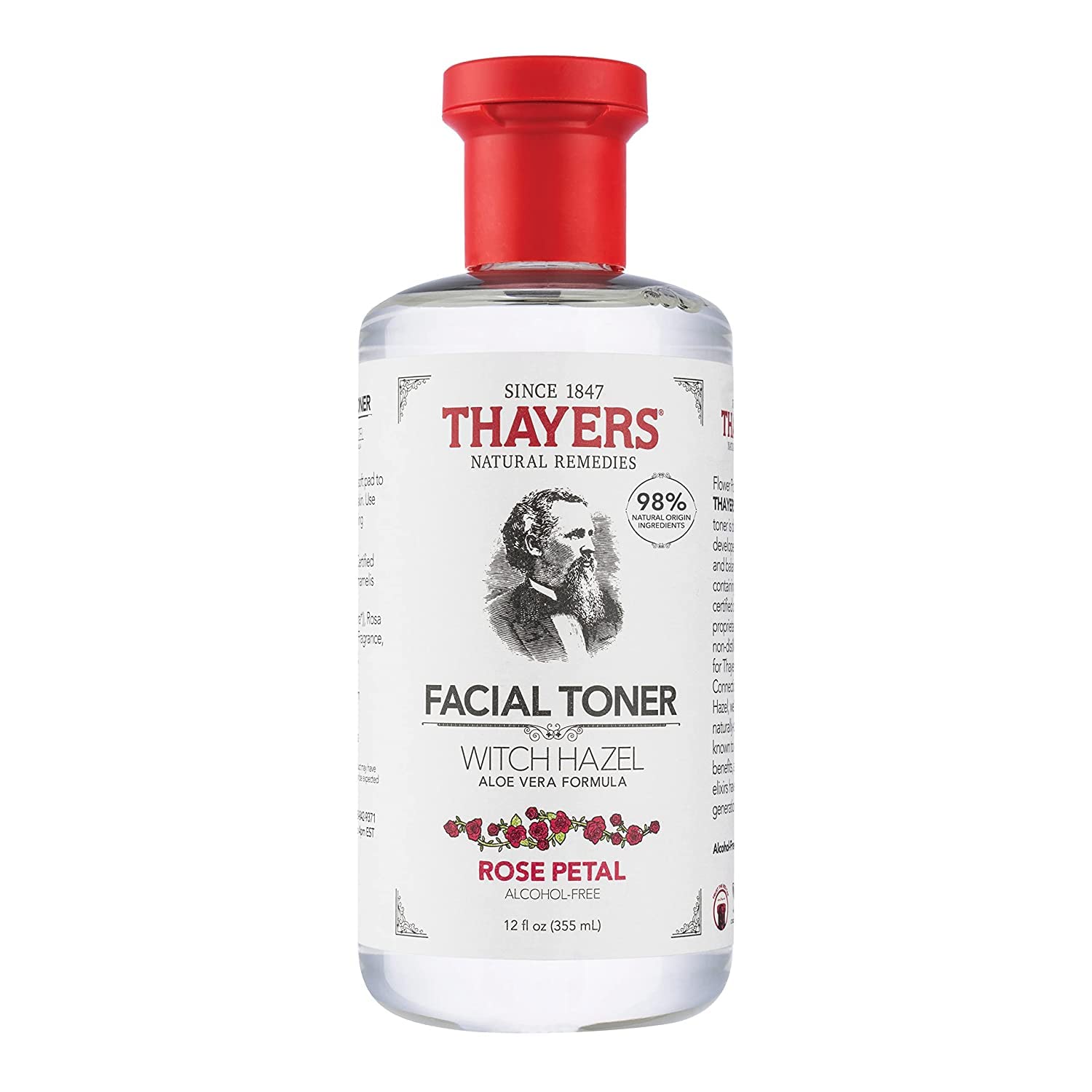 Thayers Alcohol-Free, Hydrating Rose Petal Witch Hazel Facial Toner with Aloe Vera Formula, Vegan, Dermatologist Tested and Recommended, 12