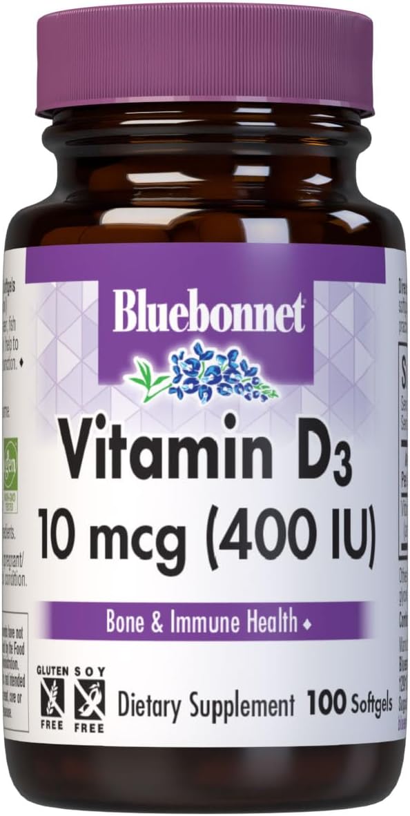 Bluebonnet Nutrition Vitamin D3 400 IU Softgels, Aids in Muscle and Sk