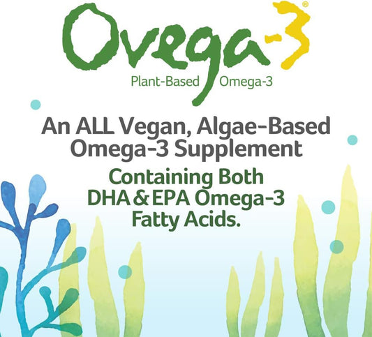 Ovega-3 Vegan Algae Omega-3 Daily Supplement, Supports Heart, Brain & Eye Health*, 500 mg Omega-3s, 135 mg EPA + 270 mg