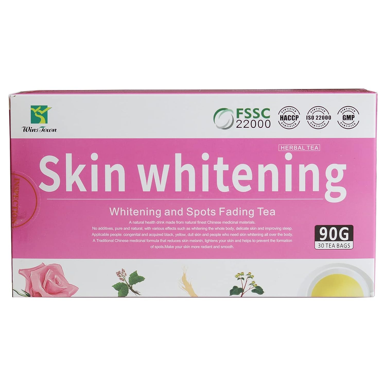 Wins Town Skin Whitening and Spots Fading Tea, Improve Endocrine, Acne Removal Beautifying, 30 Tea bags