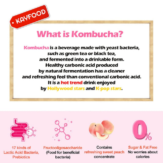 KAYFOOD Daily Kombucha Powder Tea 5g x 20 sticks  with Bottle Sugar Free Diet Tea (Peach Bottle Set)