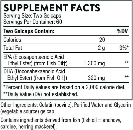 Thorne Super EPA Pro - Omega-3 Fish Oil with High Concentration EPA - Promotes Blood Lipid Support - 1300mg EPA and 200mg DHA - 120 Gelcaps