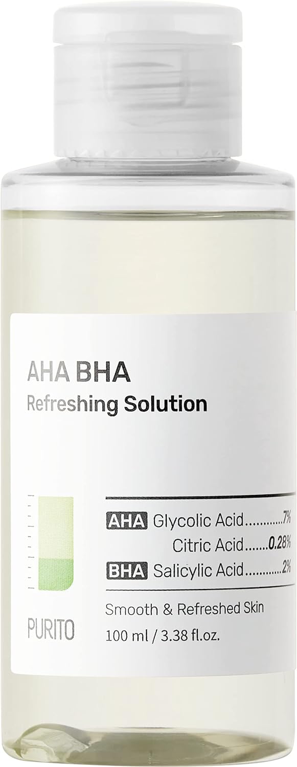 PURITO AHA BHA Refreshing Solution 100 / 3.38 . , Toner for Face, Vegan Ingredients, Cruelty-Free, Facial Toner, Strengthening, Korean Skin Care