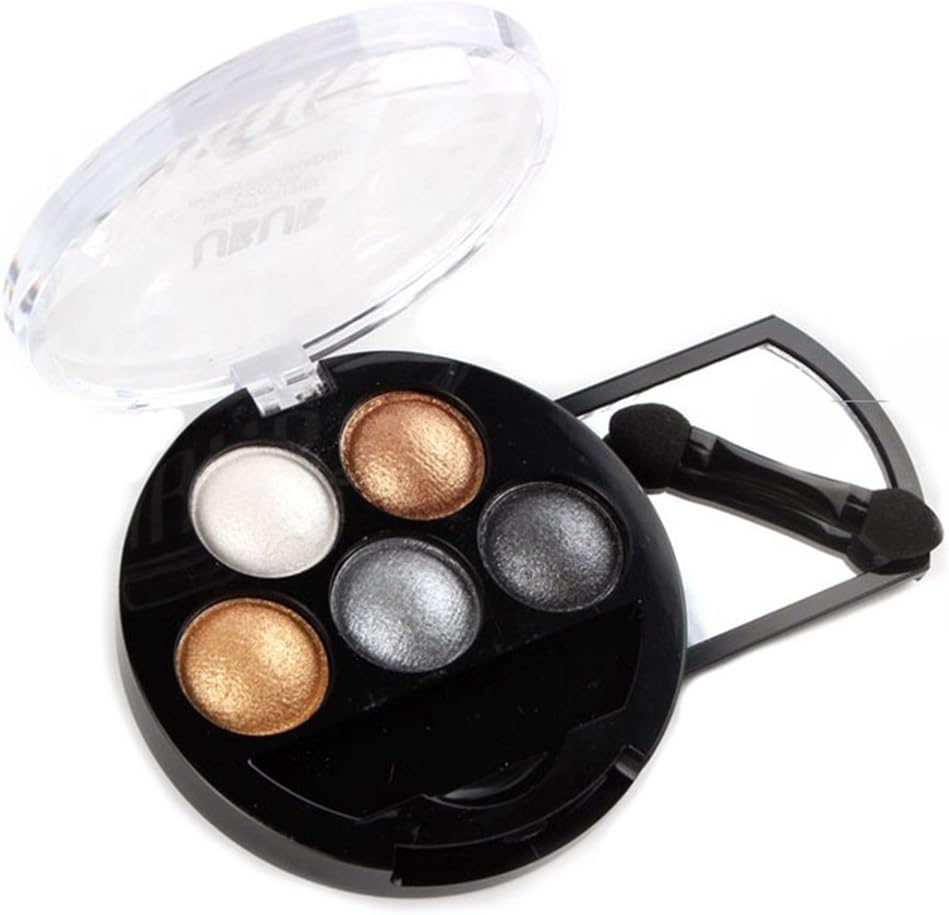 Haiy GSHLLO 5 Colors Pearly Glitter Eyeshadow Palette Makeup Eye Shadows Cosmetic Shimmer Powder Grey Brown