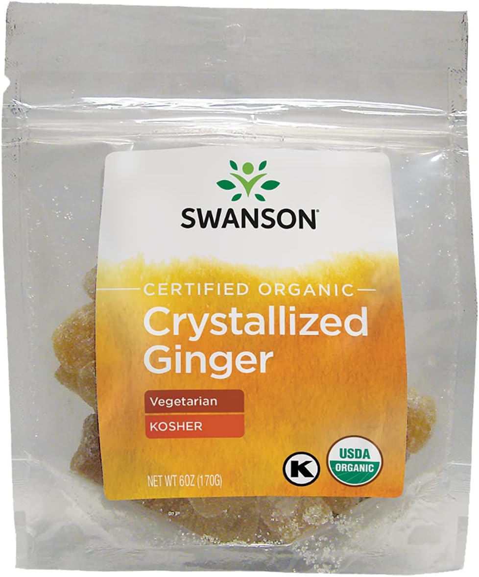 Swanson Certified Organic Crystallized Ginger w/Raw Canesugar 6  (170 g) Pkg