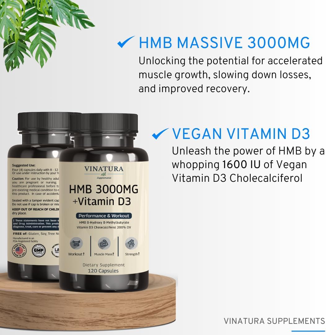  VINATURA HMB 3000mg and Vitamin D3 Supplement Capsules per 