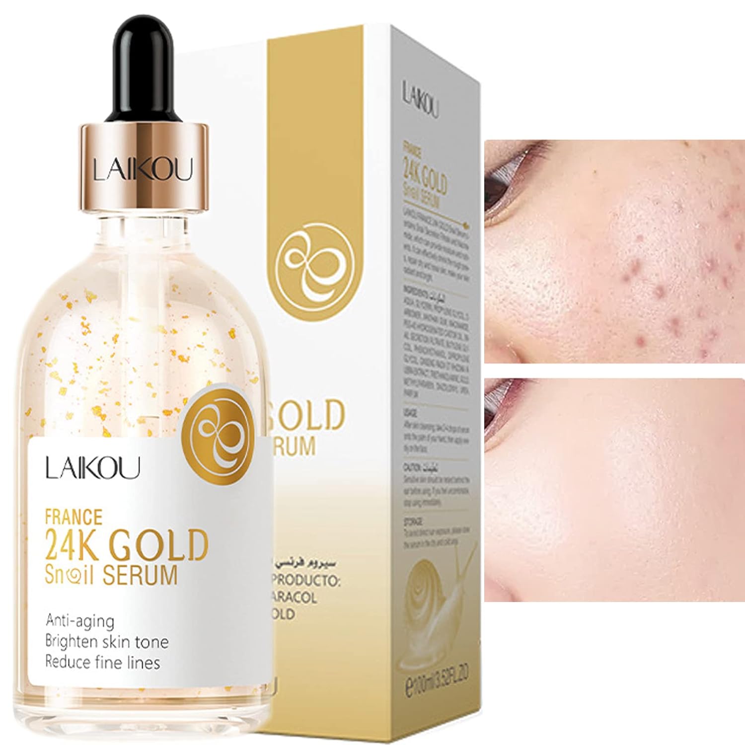 MIESCHER Snail Serum for Face,Hyaluronic Acid Serum with Vitamin B3 Oil Niacinamide Serum Facial 24k Gold Snail Collagen Reduces Fine Lines Brightening Nourishing Hydrating Face Serum Skincare Products 3.53