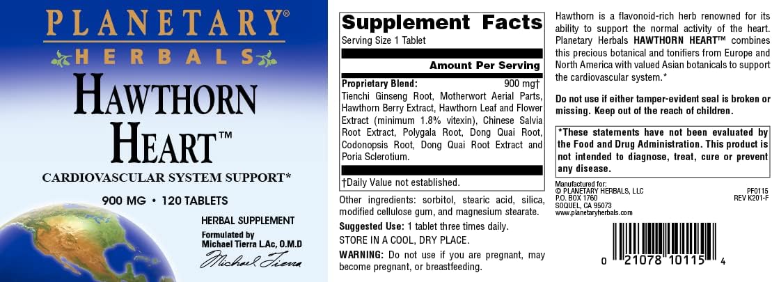 Planetary Herbals Hawthorn Heart, Cardiovascular System Support*, 900 