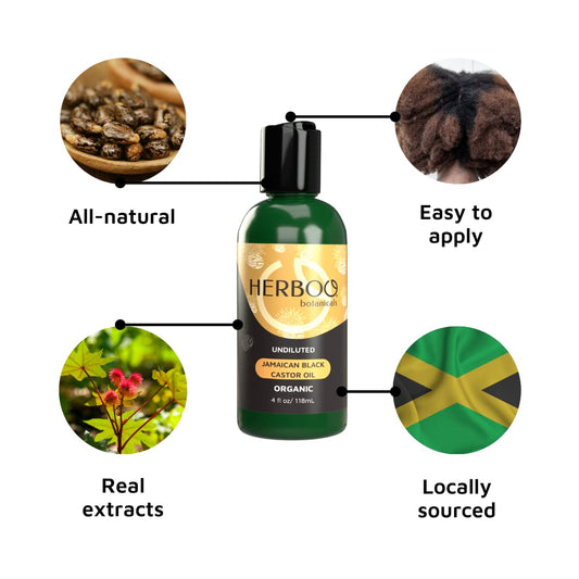 HERBOO Botanicals Undiluted Jamaican Black Castor Oil - 118mL 100% Organic Made in Jamaica for Hair Growth, Moisturize S