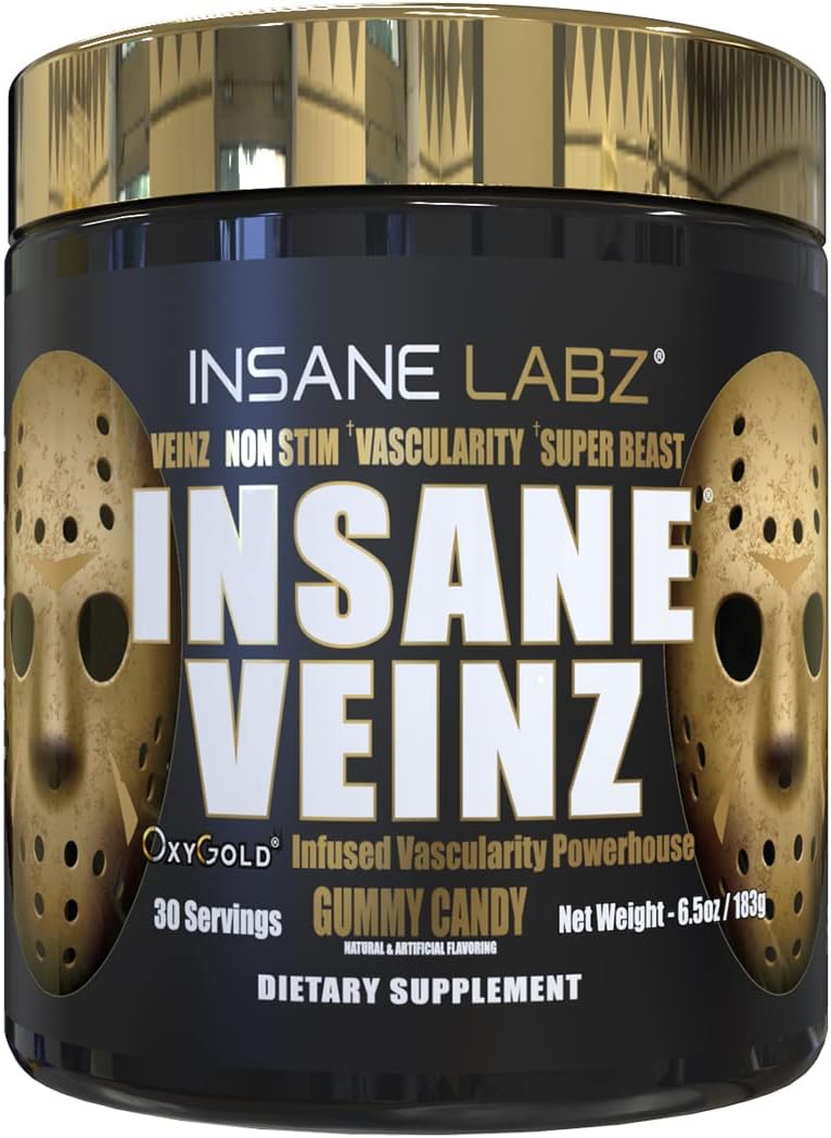 Insane Labz Insane Veinz Gold, Nitric Oxide Non Stimulant Pre Workout Powder, Loaded With Hydromax, Nitrosigine, Increas