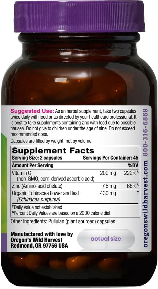Oregon's Wild Harvest Echinacea with Zinc and Vitamin C Capsules, 90 C