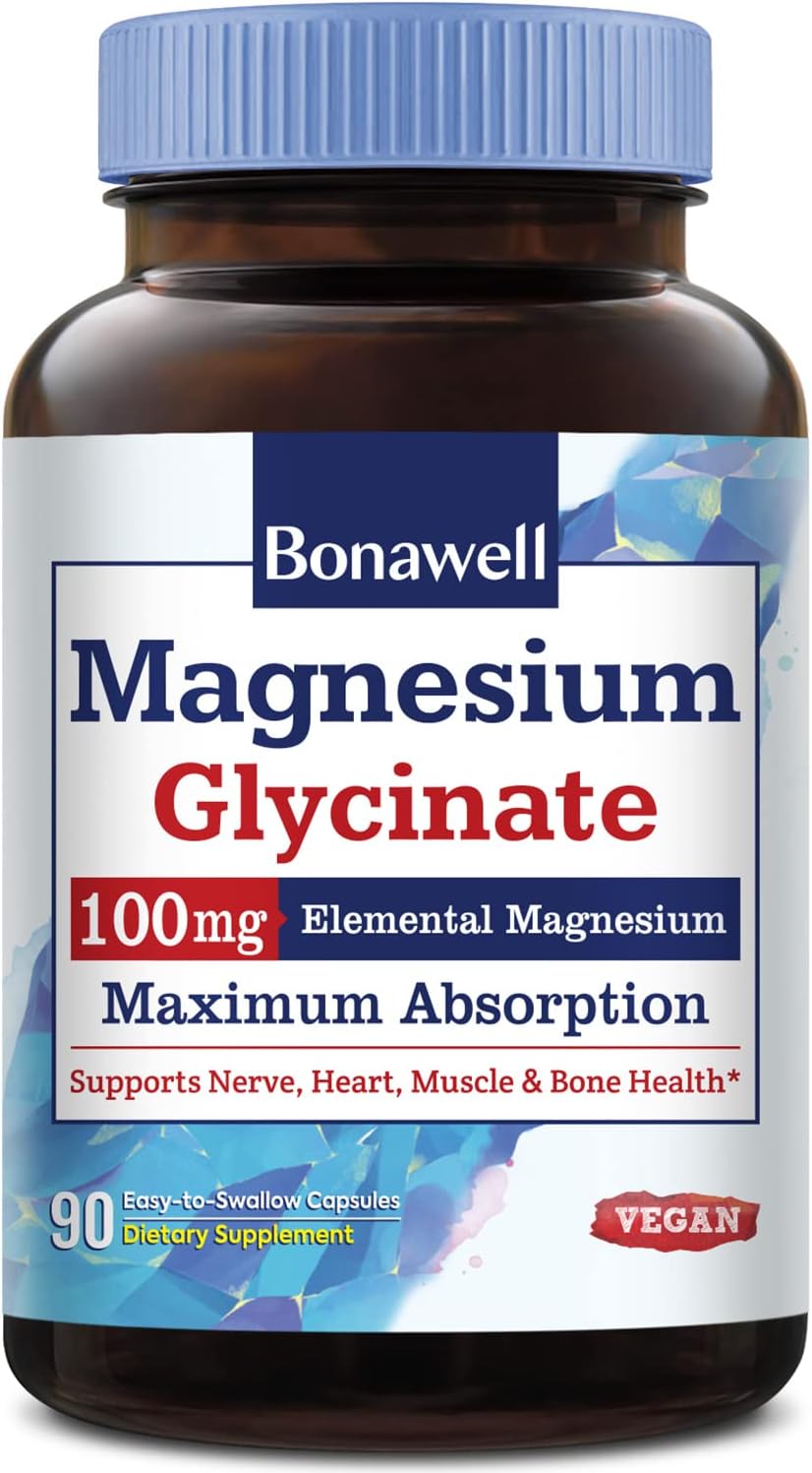 Bonawell Magnesium Glycinate, Chelated Magnesium Supplement, Maximum B
