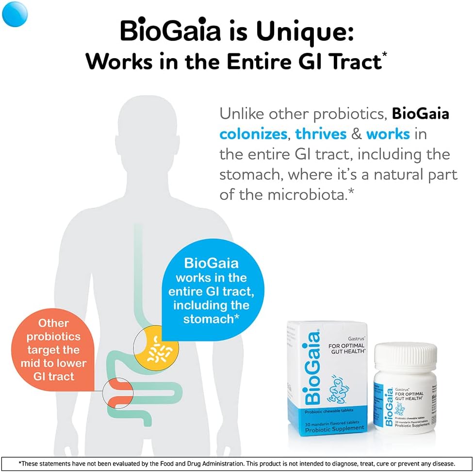 BioGaia Gastrus Chewable Tablets, Adult Probiotic Supplement for Stoma