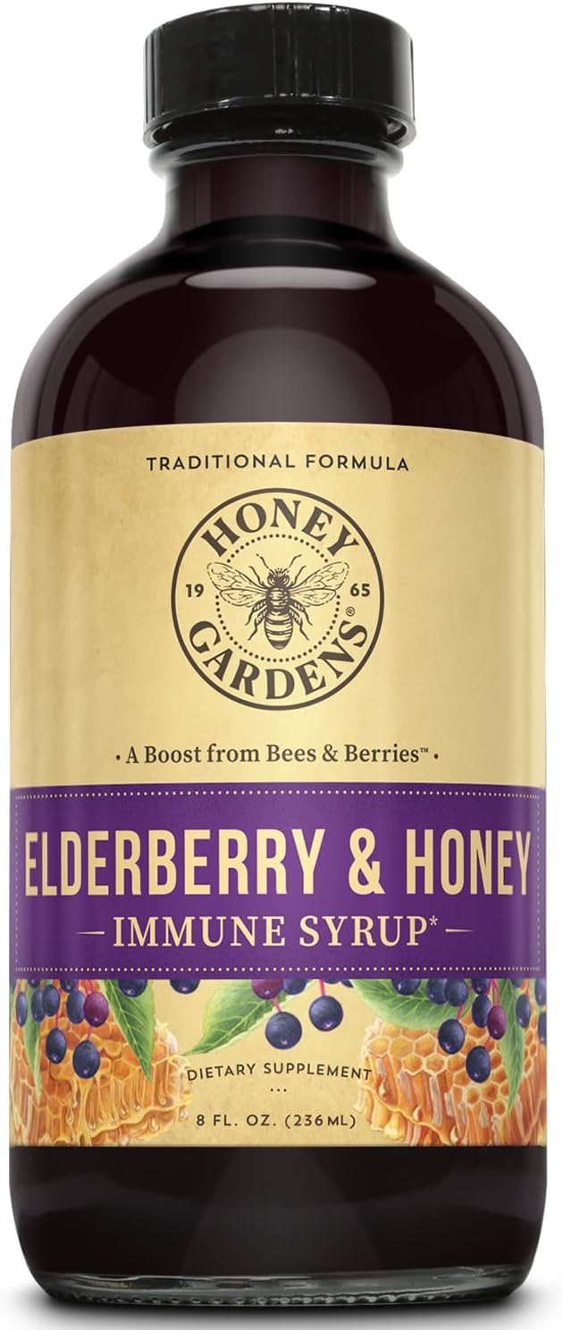 Honey Gardens Elderberry Syrup with Apitherapy Raw Honey, Propolis & E