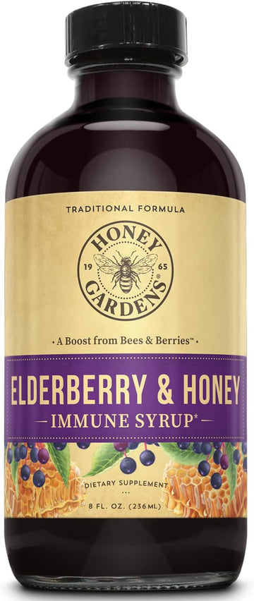 Honey Gardens Elderberry Syrup with Apitherapy Raw Honey, Propolis & E