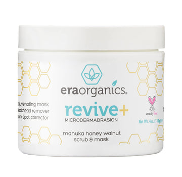 Era Organics Microdermabrasion Facial Scrub & Face Exfoliator - Spa Quality Exfoliating Face Mask with Manuka Honey & Walnut - Moisturizing Facial Exfoliant for Dry Skin, Blackheads & Wrinkles (4 )