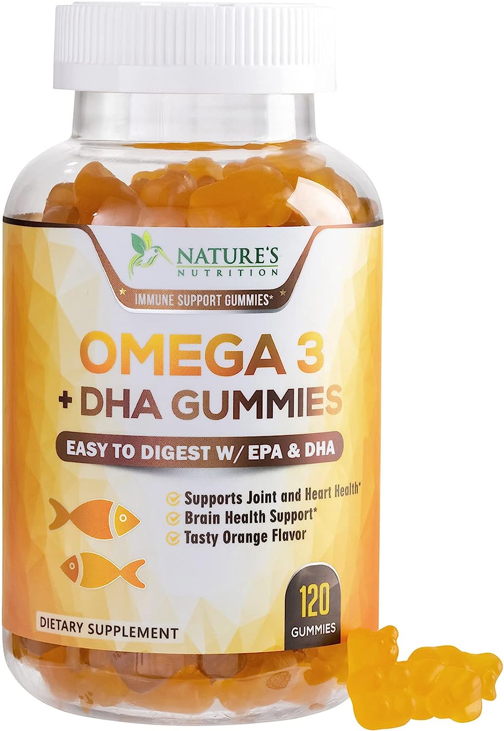 Omega 3 Fish Oil Gummies, Heart Healthy Omega 3 Supplement with High Absorption DHA & EPA, Extra Strength Joint & Brain