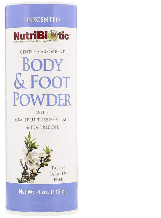 NutriBiotic Body & Foot Unscented Powder (Pack of 2) with Tea Tree Leaf Oil, Corn Starch, Sodium Bicarbonate and Grapefruit Seed Extract,