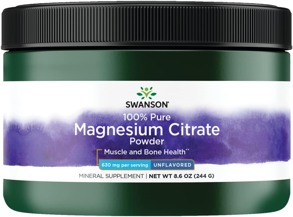 Swanson 100% Pure Magnesium Citrate Powder - Unflavored 630 mg 8.6 oz