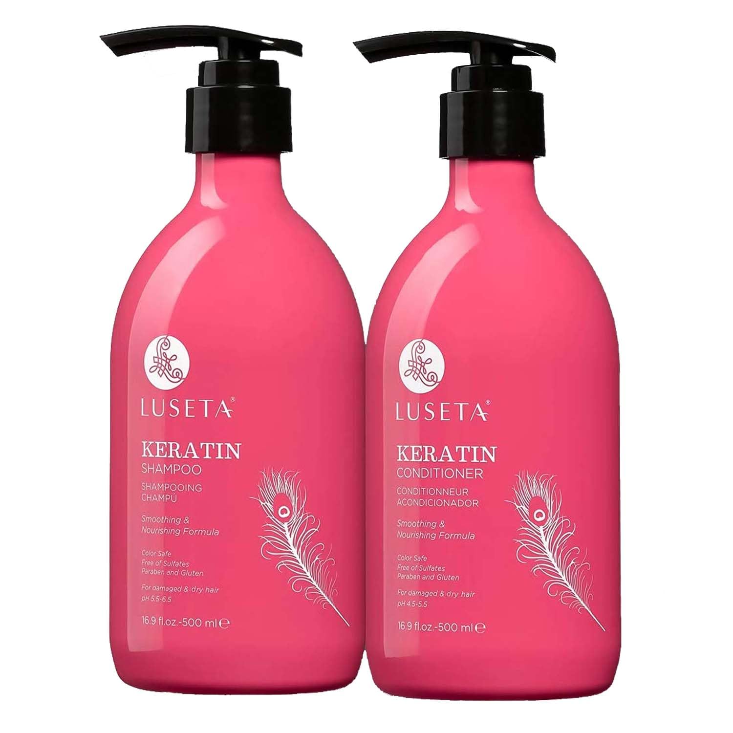 Luseta Keratin Shampoo and Conditioner for Color Treated Hair, Damaged & Dry Hair, Keratin Hair Treatment for Smoothing & Nourishing, Free of Sulfates, Paraben and Gluten 2 X 16.9