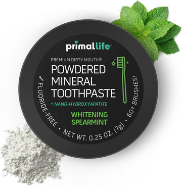 Primal Life Organics - Dirty Mouth Toothpowder, Activated Charcoal Tooth Cleaning Powder, Essential Oils with Kaolin & Bentonite Clay, 200+ Brushings, Organic, Vegan (Black Spearmint, 0.25 )