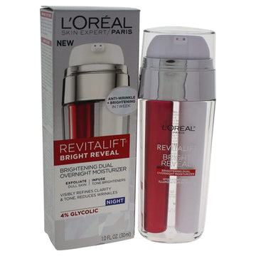 L'Oreal Paris Skincare Revitalift Bright Reveal Dual Overnight Moisturizer to Exfoliate Dull Skin, Reduce Wrinkles, Diminish Look of Dark Spot and Visibly Refine Tone and Clarity, 1 .