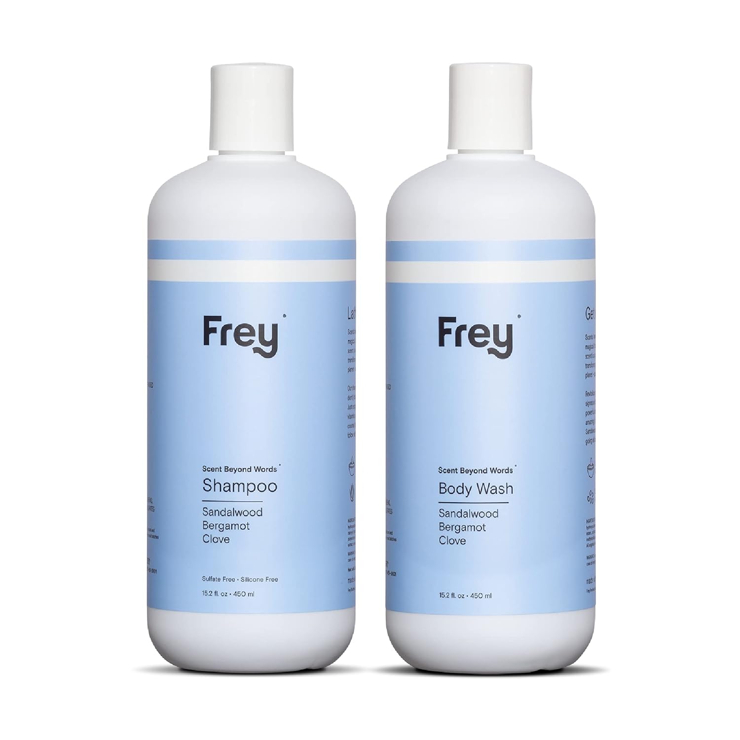 FREY Shampoo and Body Wash | Nourishing Formula with Coconut Oil, Argan Oil, Aloe Vera,Sacha Indi Oil & Macadamia Oil | Moisturizing Cleanser | Sandalwood Bergamot Clove Scent|16  Bottle