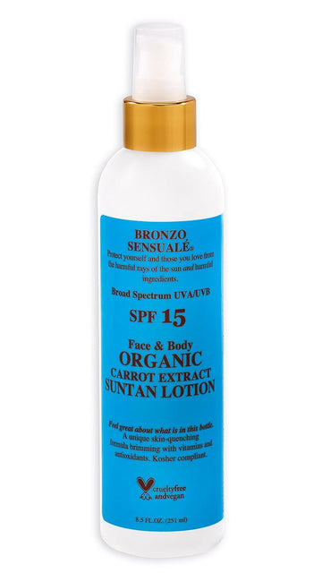 Bronzo Sensuale SPF 15 Sunscreen Deep Golden Tanning Organic Carrot Lotion 8.5 s